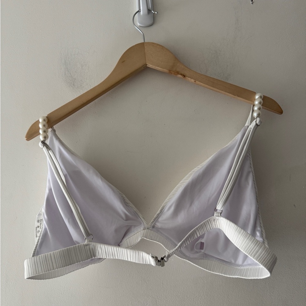 White Triangle Ribbed Bikini Top Pearl Strap Bridal - Picture 3 of 5